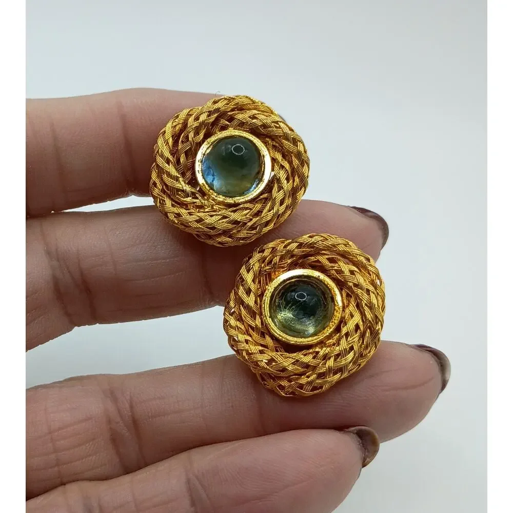 Mid Century Cufflinks with Aqua Blue Cabochons